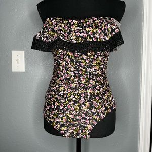 Floral Black One Piece Bathing Suit